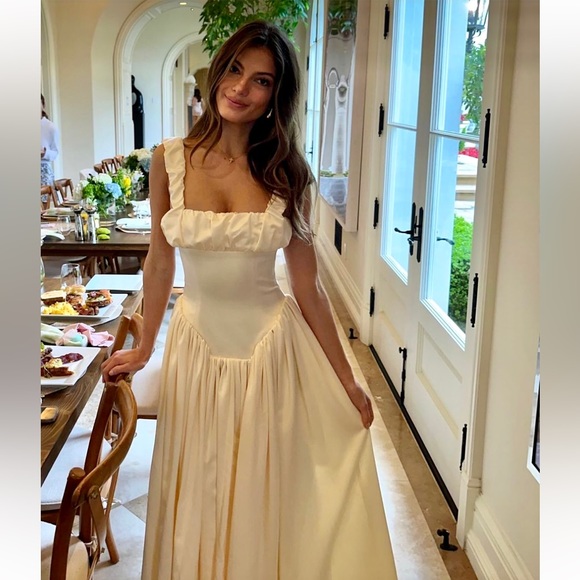 NWT Noreen cream / pastel yellow Satin Corset midi / Maxi formal Sundress - Picture 5 of 16